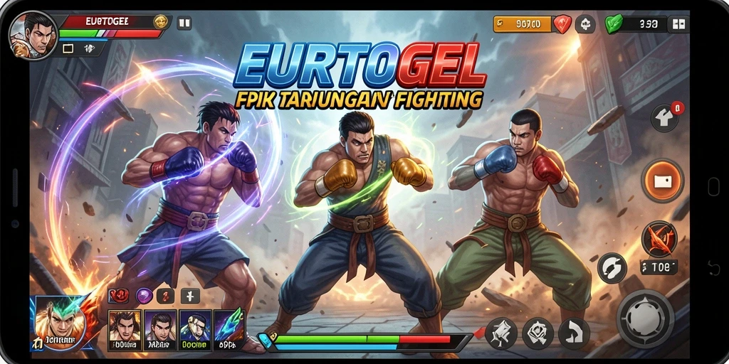 Screenshot gameplay EUROTOGEL menampilkan pertarungan mendebarkan antar karakter.