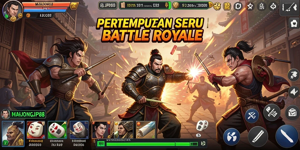 Tampilan gameplay seru dalam MAHJONGJP88 dengan aksi Battle Royale yang mendebarkan.