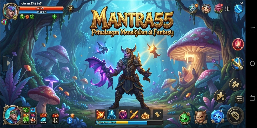 Screenshot utama MANTRA55 menampilkan aksi seru dalam gameplay petualangan.