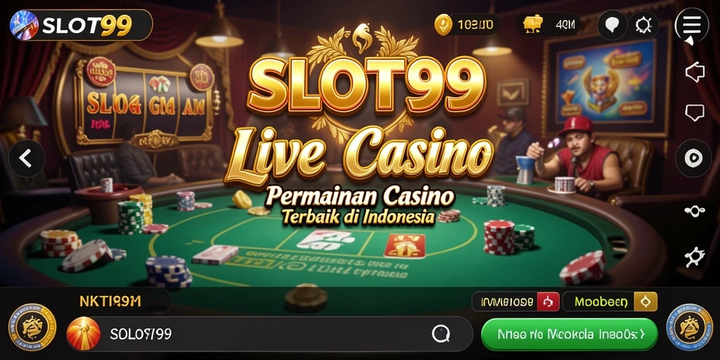Screenshot SLOT99 menunjukkan dealer langsung dan tabel permainan yang mendebarkan.