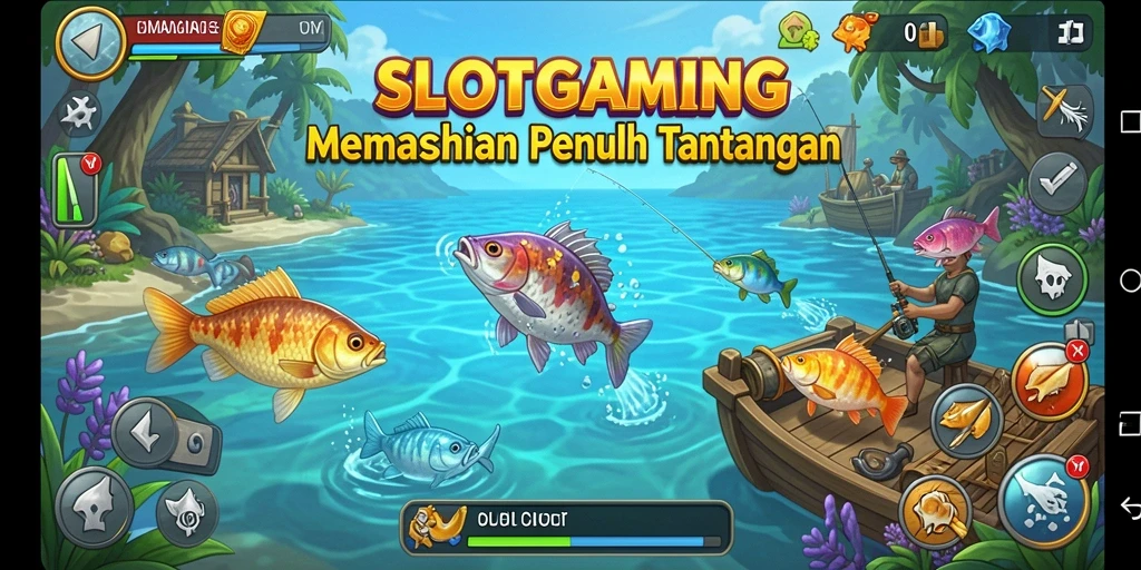 Screenshot menunjukkan pemain menangkap ikan besar di SLOTGAMING.