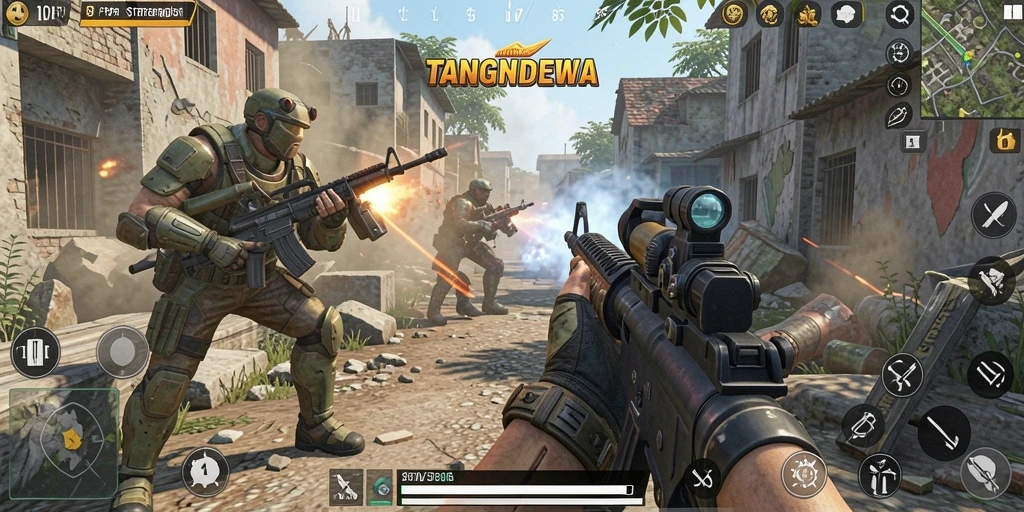 Tampilan gameplay seru di TANGANDEWA dengan aksi FPS yang intens.