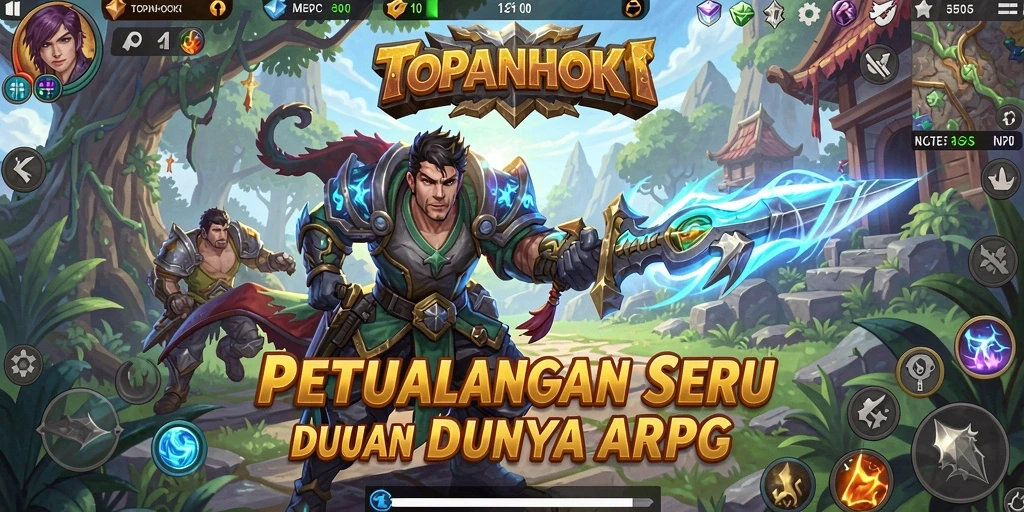 Tampilan gameplay action-packed dari TOPANHOKI di dunia fantasi.