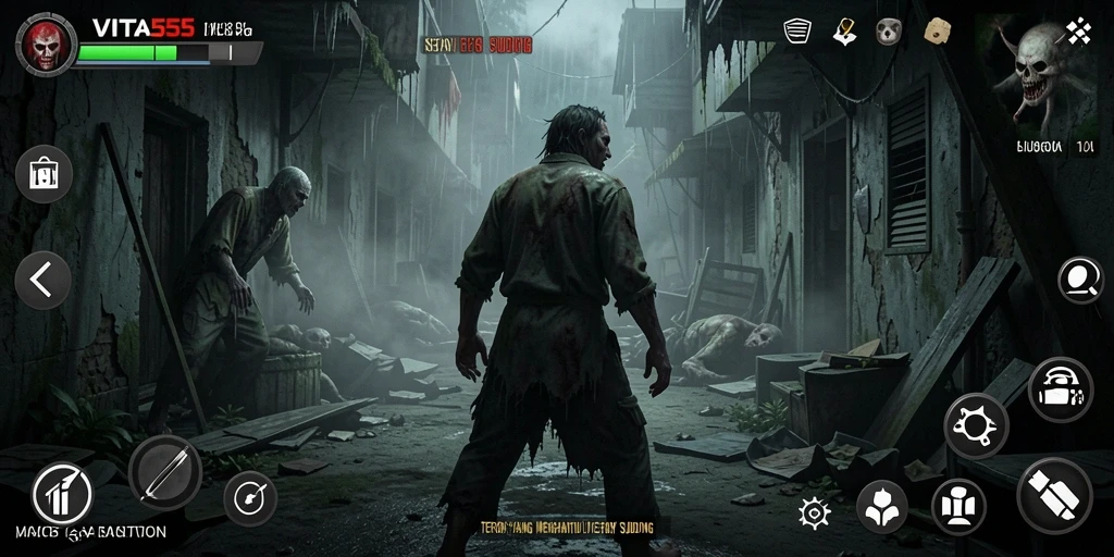 Screenshot gameplay yang menunjukkan suasana mencekam dalam VITA555.